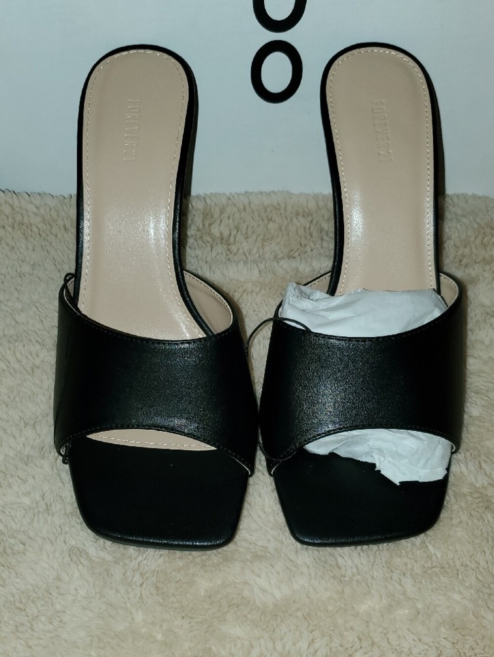 Forever 21 Black Open-Toe Slip-On Mule Heels